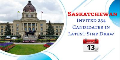 Saskatchewan Issued 234 Invitations in Latest SINP Draw on 13th Jan 2020